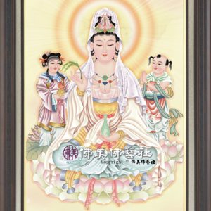 W113 淡彩黃底三尊(淨瓶)